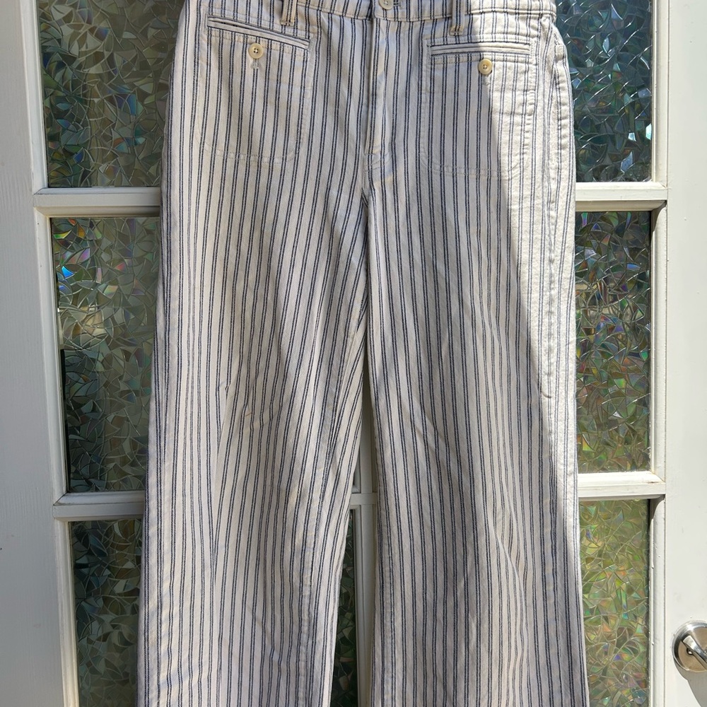 Madewell Striped Wide Leg Pants - Blue and White